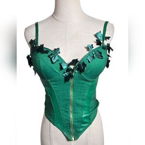 DC Batman Poison Ivy Green Corset Top with Leaf Accents